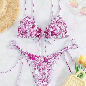 SHEIN Floral Pink and White Bikini Set